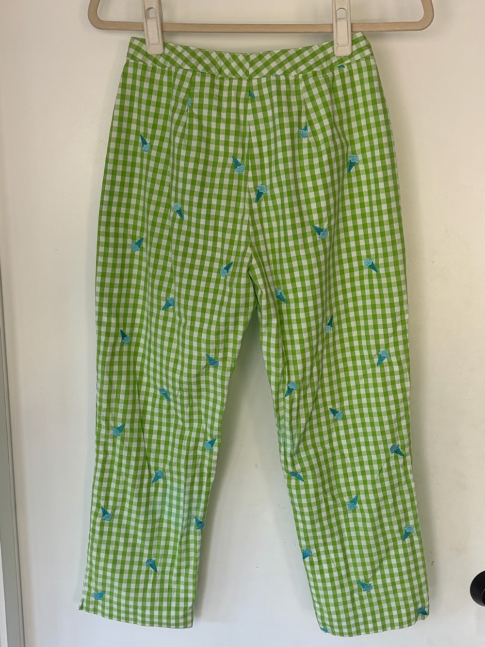 Lilly Pulitzer Gingham Cropped Pants, Green/blue cones, 0 (fits like 2), EUC - Picture 7 of 9